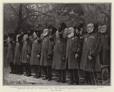 Cheering the King on Coronation Day, the Chelsea Pensioners on Constitution Hill by Lance Calkin